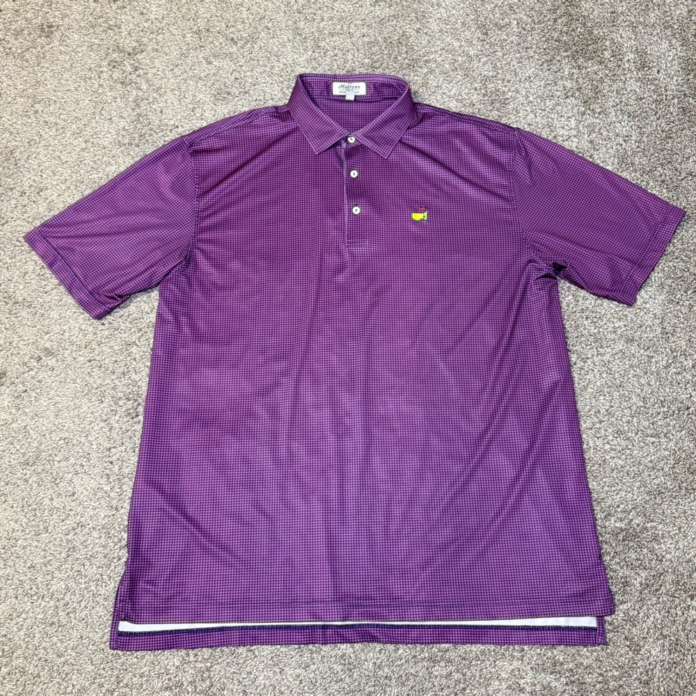 Masters Peter Millar Mens XL Purple Gingham Check Golf Polo Shirt Augusta Logo